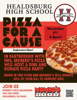 Flyer advertising Dine and Donate at Mombo's Pizza on Nov. 5